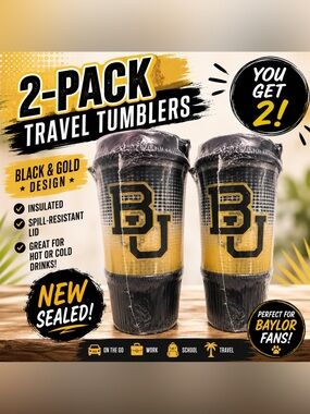 2- Officially Licensed Baylor University BU Whirley Travel Tumblers
